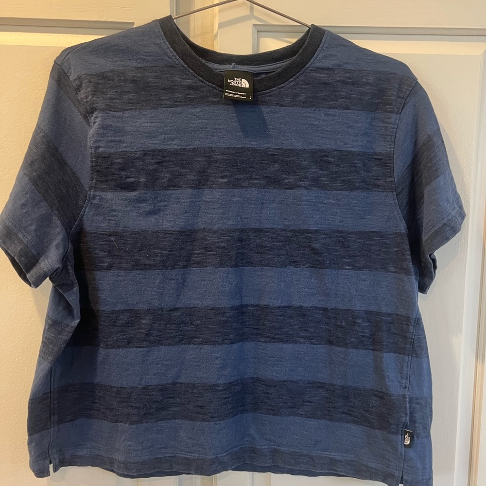 The North Face Blue Striped T-Shirt- Size Large
